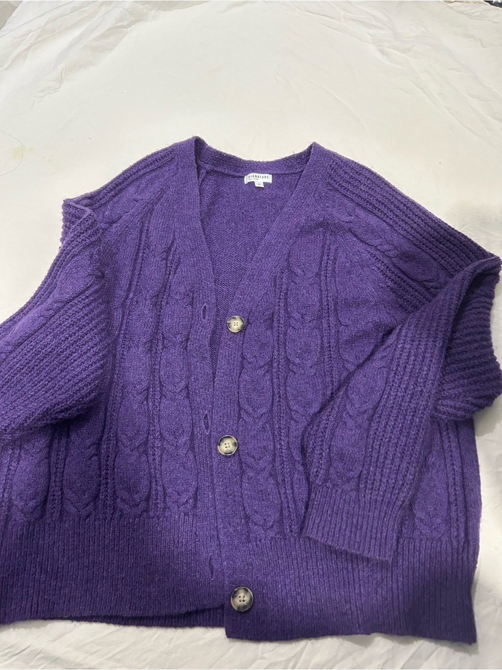 Signature Purple Cable Knit Cardigan
